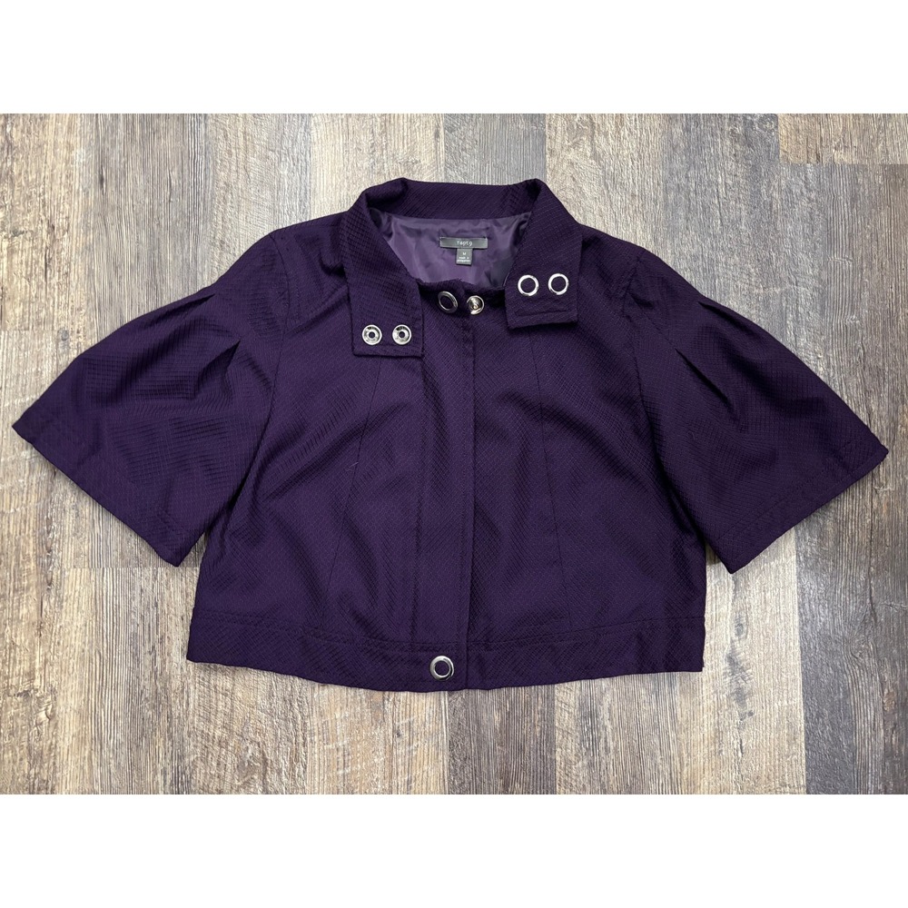 Apt 9 Womens Purple Cropped Jacket Short Sleeve Textured Snap Front Size M